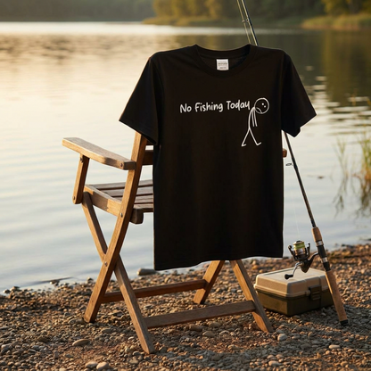 「No Fishing Today」棒人間 おもしろ釣りTシャツ