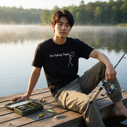「No Fishing Today」棒人間 おもしろ釣りTシャツ