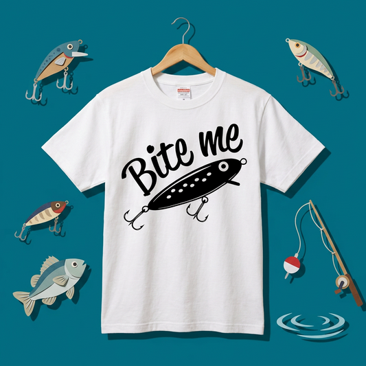 「Bite me」ルアー イラスト Tシャツ - おもしろ 釣り 服 | CASTMODE