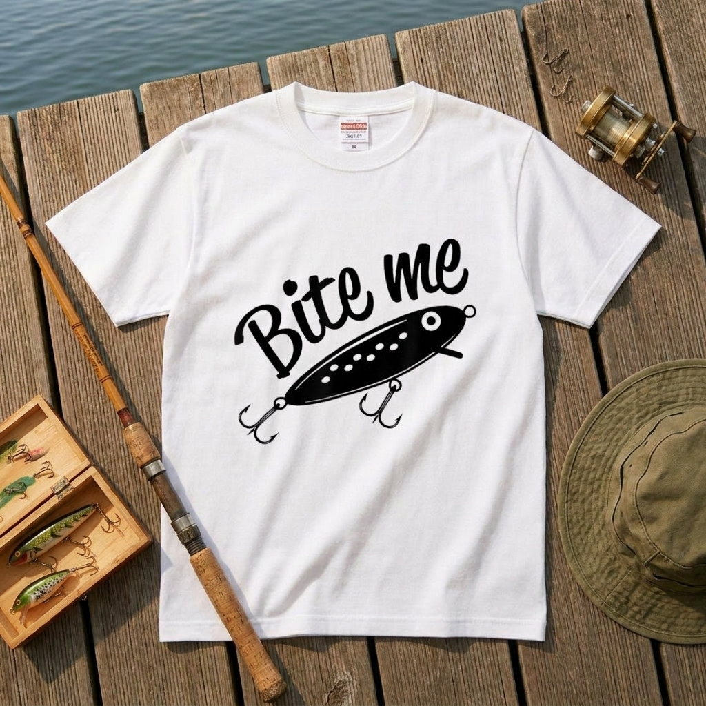 「Bite me」ルアー イラスト Tシャツ - おもしろ 釣り 服 | CASTMODE