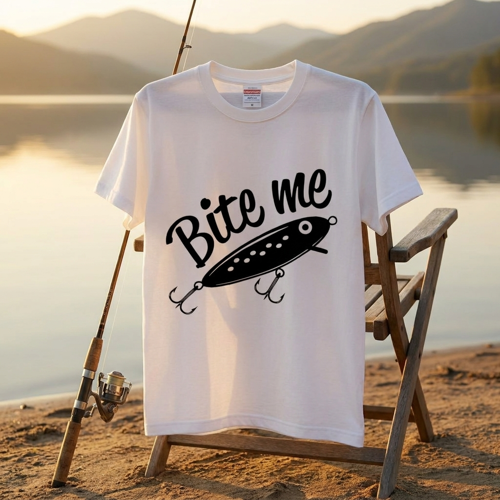 「Bite me」ルアー イラスト Tシャツ - おもしろ 釣り 服 | CASTMODE