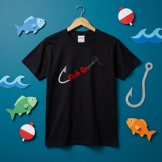 「Fish On」釣り Tシャツ - 釣り針 フック ロゴ グラフィック | 釣り 服 | CASTMODE