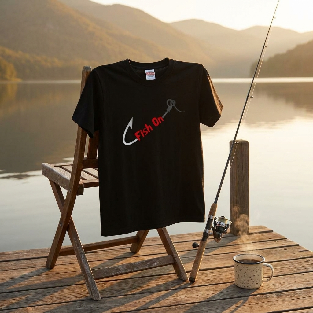 「Fish On」釣り Tシャツ - 釣り針 フック ロゴ グラフィック | 釣り 服 | CASTMODE