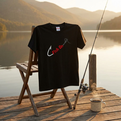 「Fish On」釣り Tシャツ - 釣り針 フック ロゴ グラフィック | 釣り 服 | CASTMODE