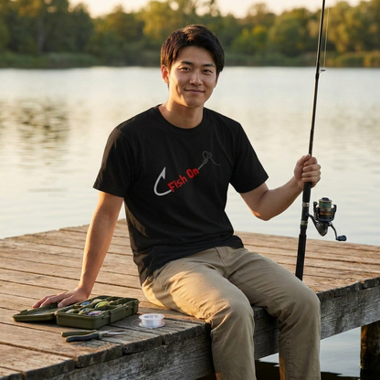 「Fish On」釣り Tシャツ - 釣り針 フック ロゴ グラフィック | 釣り 服 | CASTMODE