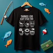 「THINGS I DO IN MY SPARE TIME」おもしろ 釣り Tシャツ - アイコン イラスト | 釣り 服 | CASTMODE