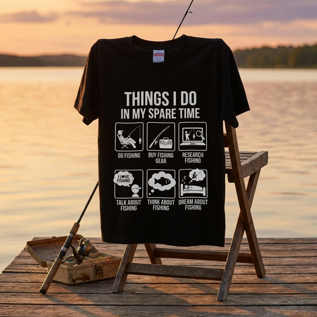 「THINGS I DO IN MY SPARE TIME」おもしろ 釣り Tシャツ - アイコン イラスト | 釣り 服 | CASTMODE