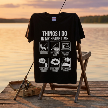 「THINGS I DO IN MY SPARE TIME」おもしろ 釣り Tシャツ - アイコン イラスト | 釣り 服 | CASTMODE