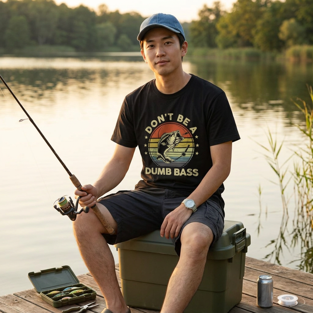 「DON'T BE A DUMB BASS」おもしろ 釣り Tシャツ - ヴィンテージ レトロ | CASTMODE