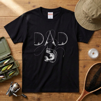 「DAD」釣り竿 アート Tシャツ - 父の日 釣り好き ギフト | CASTMODE