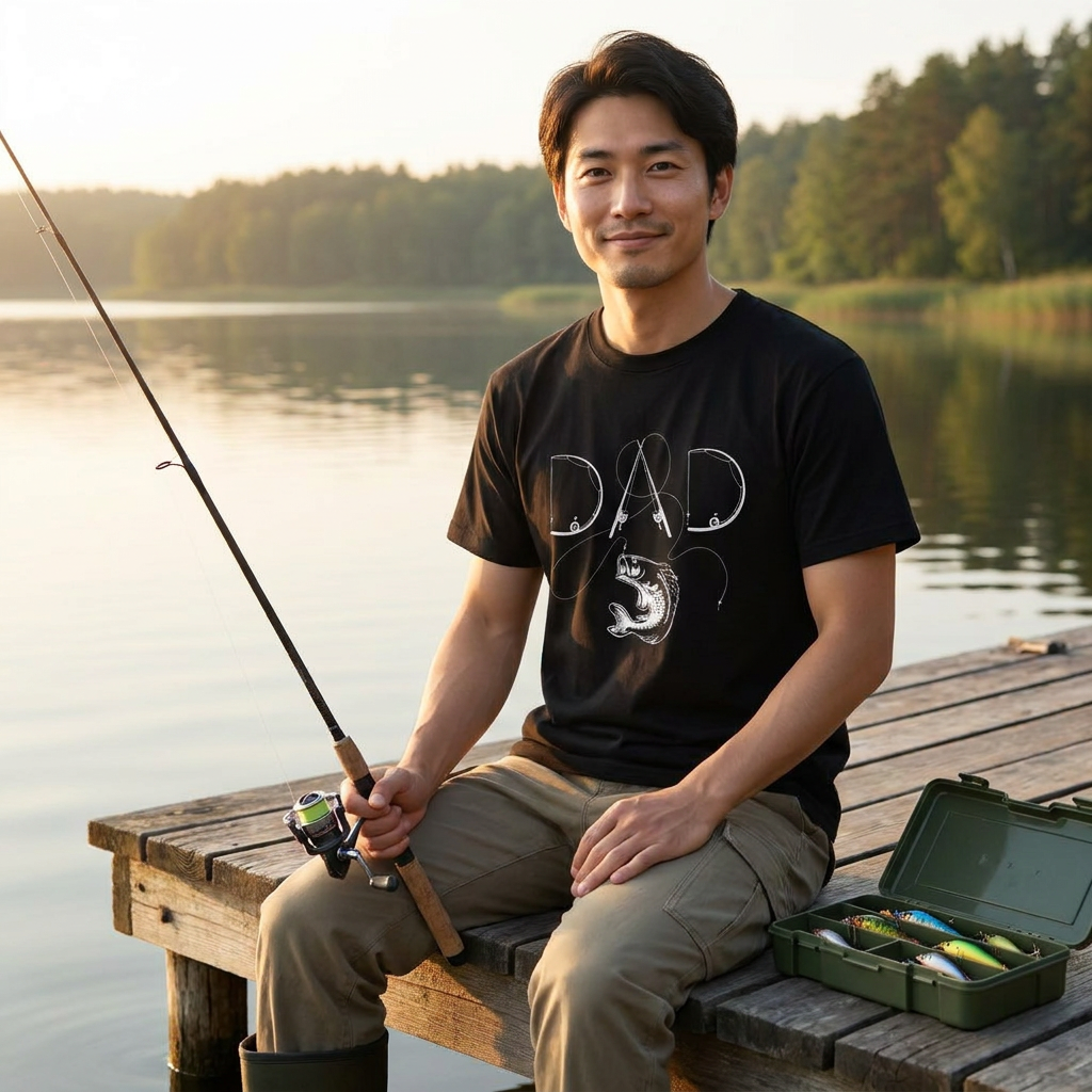 「DAD」釣り竿 アート Tシャツ - 父の日 釣り好き ギフト | CASTMODE