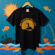 「NO FISHING NO LIFE」夕日の船釣りTシャツ