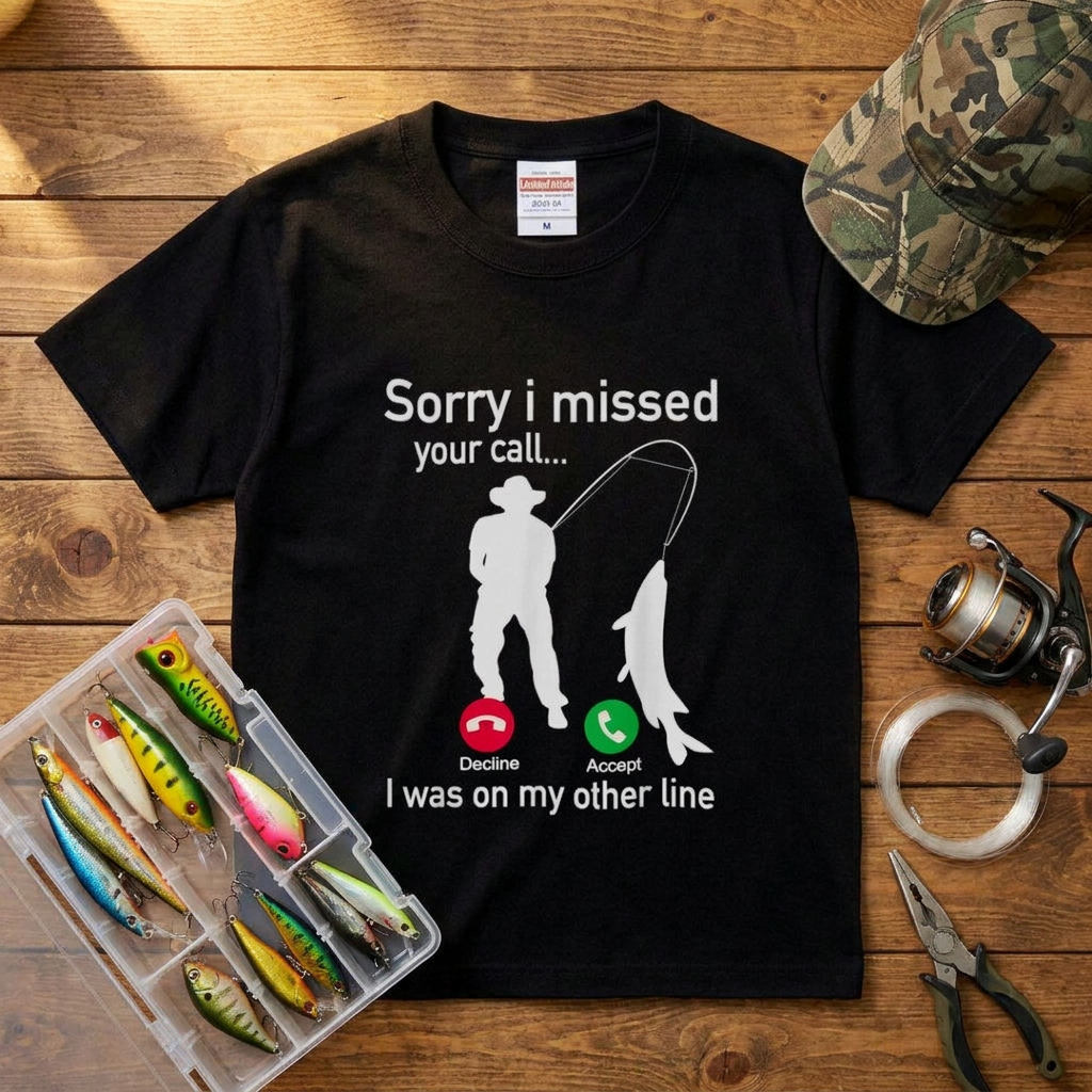 「Sorry I missed your call」釣りユーモアTシャツ | CASTMODE
