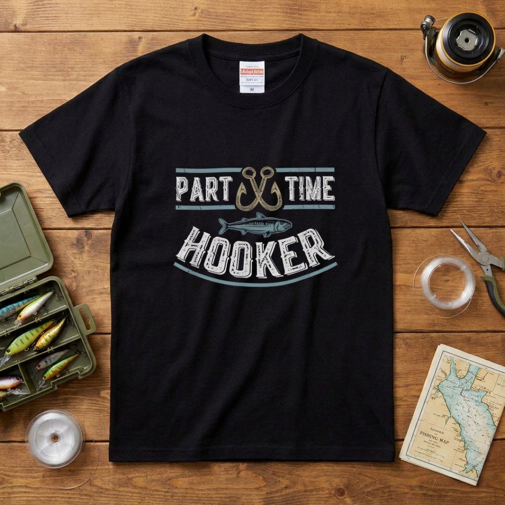 「PART TIME HOOKER」ヴィンテージ調 釣りユーモアTシャツ | CASTMODE