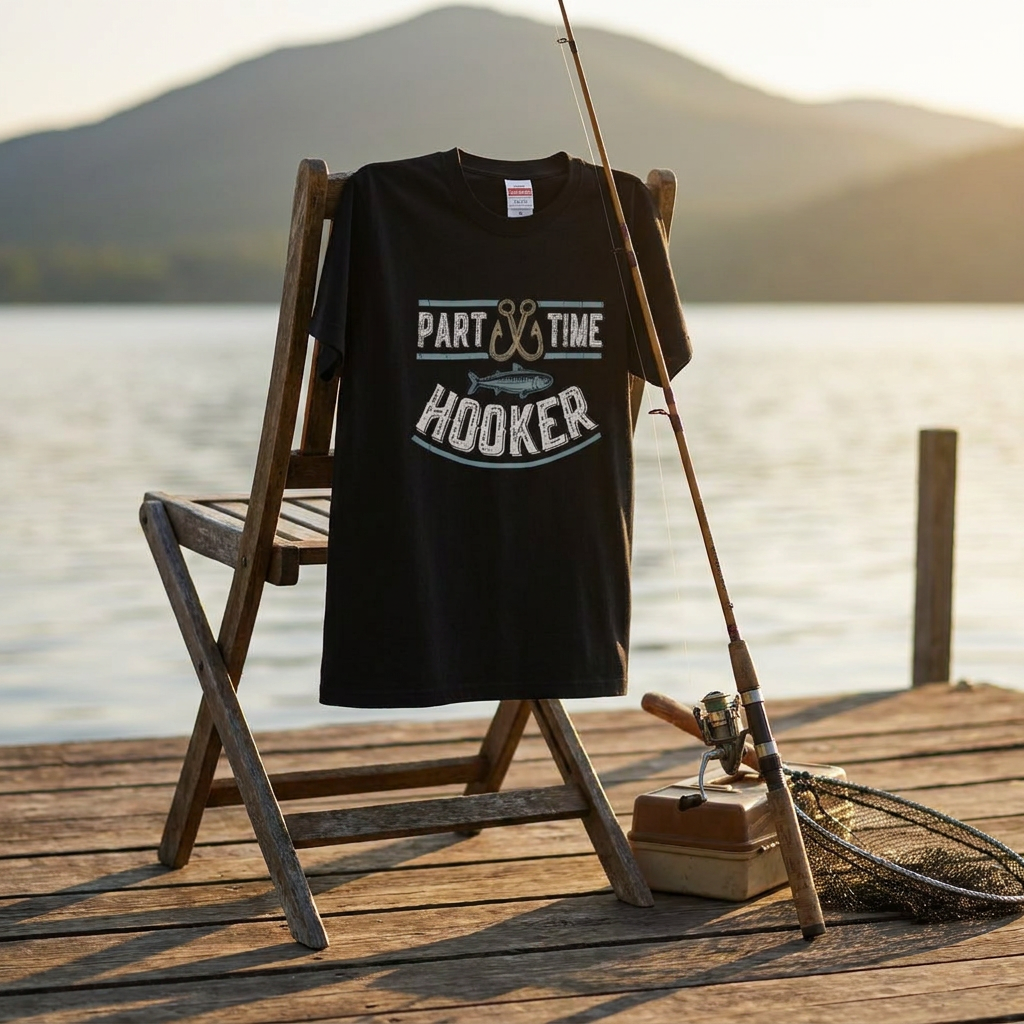 「PART TIME HOOKER」ヴィンテージ調 釣りユーモアTシャツ | CASTMODE