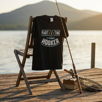 「PART TIME HOOKER」ヴィンテージ調 釣りユーモアTシャツ | CASTMODE