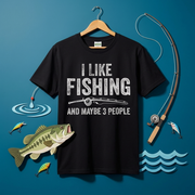 「I LIKE FISHING AND MAYBE 3 PEOPLE」釣りユーモアTシャツ | CASTMODE