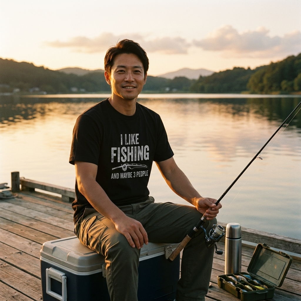 「I LIKE FISHING AND MAYBE 3 PEOPLE」釣りユーモアTシャツ | CASTMODE
