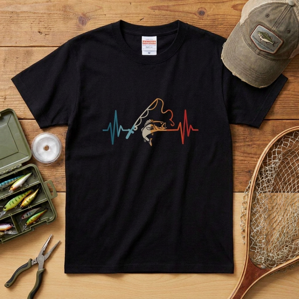 「Fishing Heartbeat / 心電図」フィッシング＆バスグラフィックTシャツ | CASTMODE