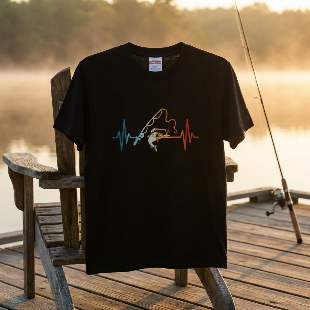 「Fishing Heartbeat / 心電図」フィッシング＆バスグラフィックTシャツ | CASTMODE