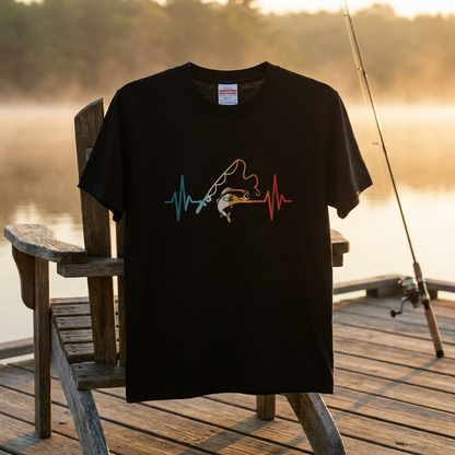 「Fishing Heartbeat / 心電図」フィッシング＆バスグラフィックTシャツ | CASTMODE