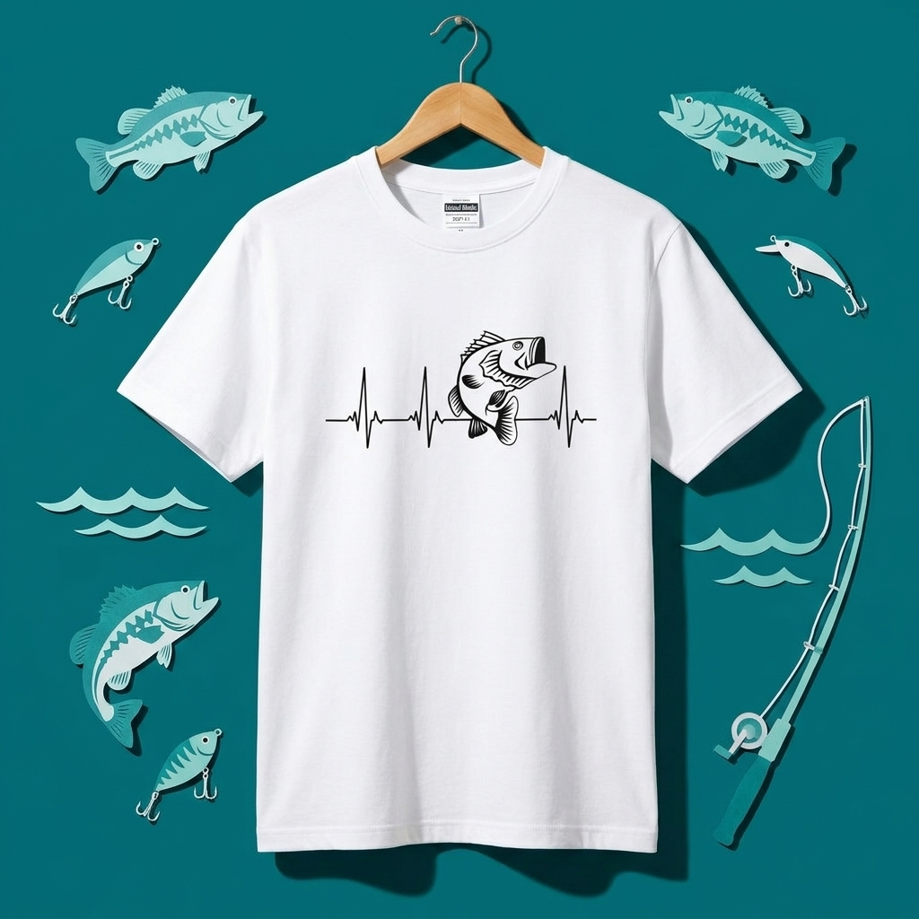 「Bass Heartbeat / 心電図」ミニマル ブラックバスTシャツ | CASTMODE