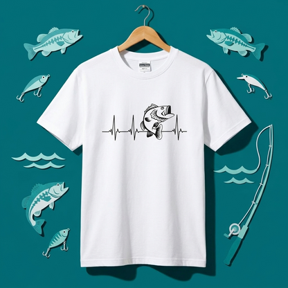 「Bass Heartbeat / 心電図」ミニマル ブラックバスTシャツ | CASTMODE