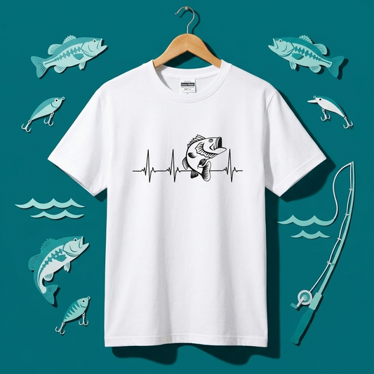 「Bass Heartbeat / 心電図」ミニマル ブラックバスTシャツ | CASTMODE