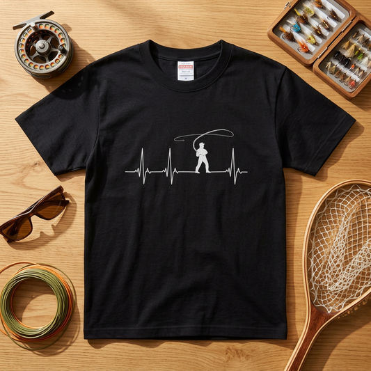 「Fly Fishing Heartbeat / 心電図」フライフィッシングTシャツ | CASTMODE