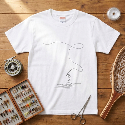 「Fly Line Casting」一筆描きアート メンズ フィッシングTシャツ | CASTMODE