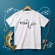 「FISH Life」フックタイポグラフィ ミニマル白Tシャツ | CASTMODE
