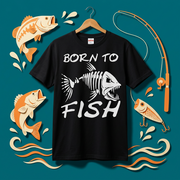 「BORN TO FISH」フィッシュスカル（魚骨）ストリート風黒Tシャツ | CASTMODE