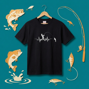 釣り心電図（ハートビート）アングラー シルエット黒Tシャツ | CASTMODE