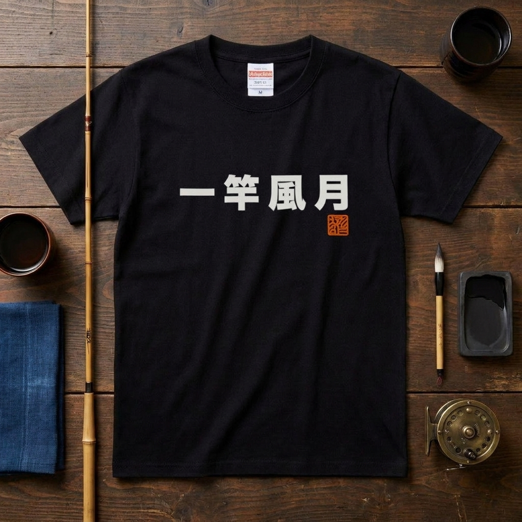 一竿風月 Tシャツ｜四字熟語 胸ワンポイント 釣り人の粋 | CASTMODE