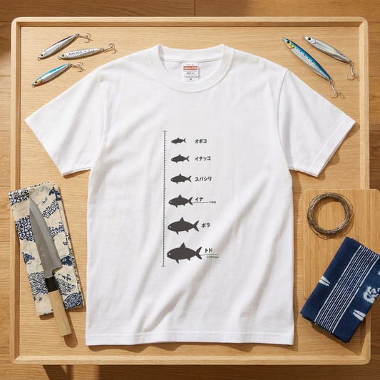 出世魚ブリ Tシャツ 関東版｜ワカシ→イナダ→ワラサ→ブリ | CASTMODE