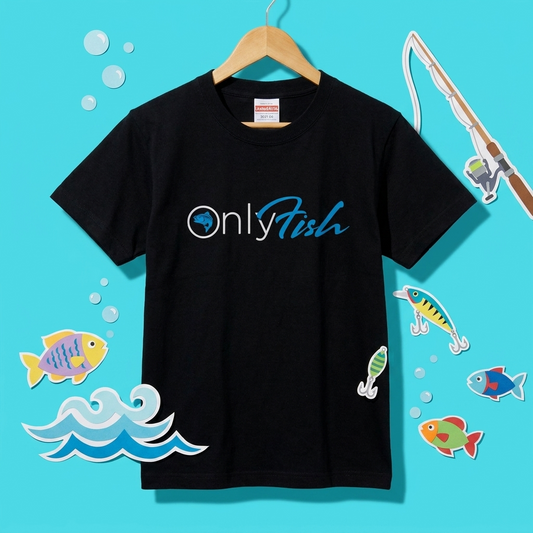 【OnlyFish】おもしろパロディロゴ 釣り黒Tシャツ | CASTMODE