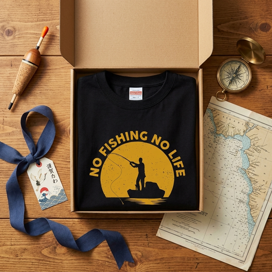 「NO FISHING NO LIFE」夕日 船釣り Tシャツ - かっこいい 釣り 服 | CASTMODE