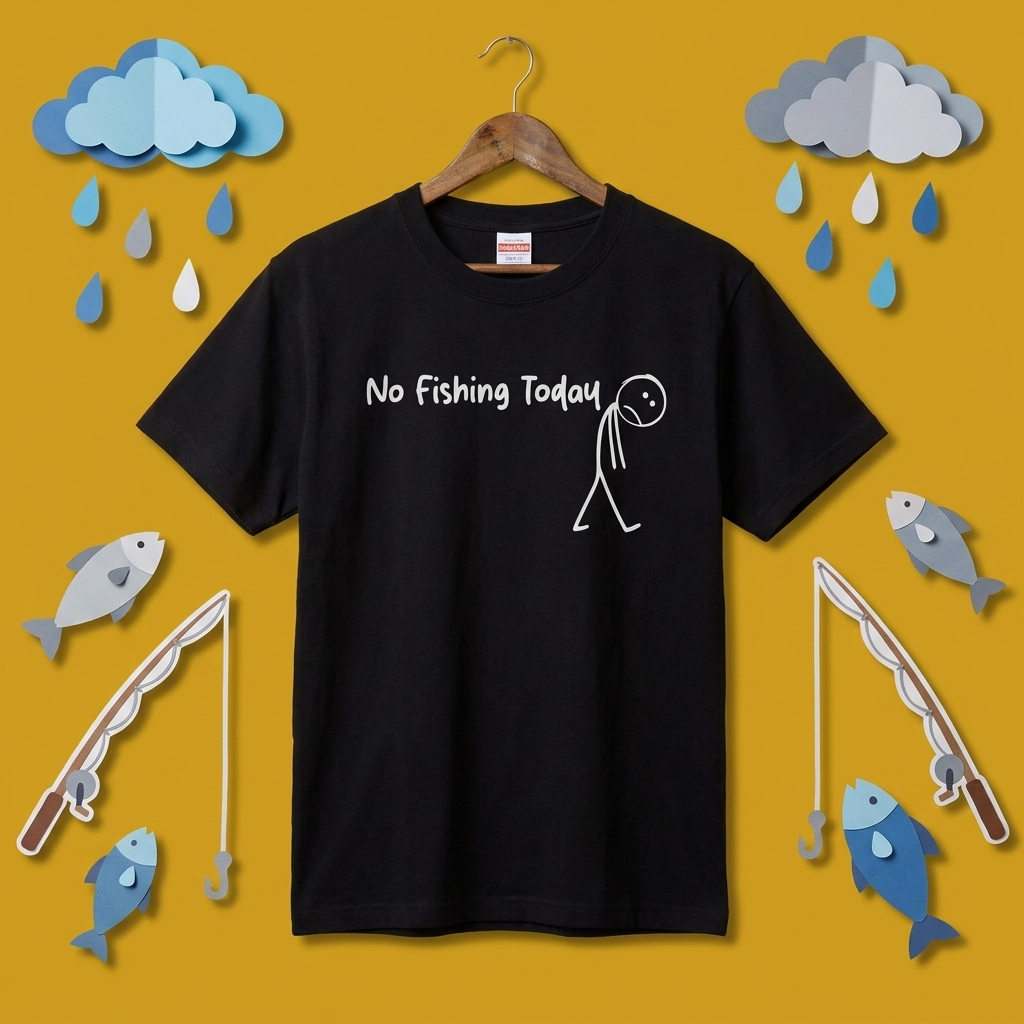 「No Fishing Today」棒人間 おもしろ釣りTシャツ