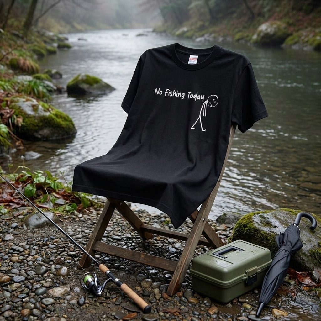 「No Fishing Today」棒人間 おもしろ釣りTシャツ