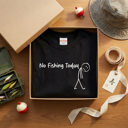 「No Fishing Today」棒人間 おもしろ釣りTシャツ