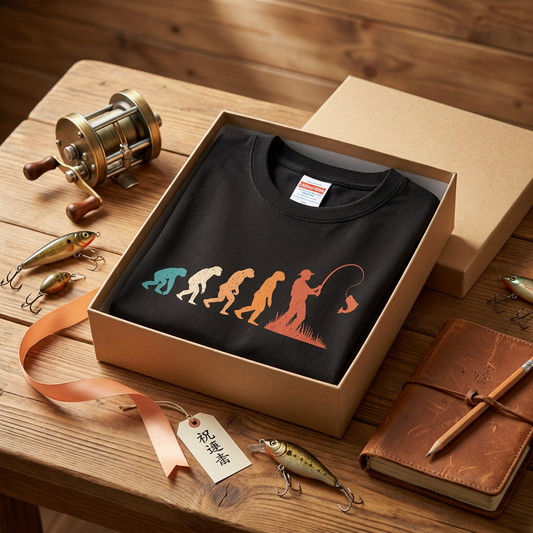 人類の進化（エボリューション）釣り人 レトログラデーション黒Tシャツ | CASTMODE