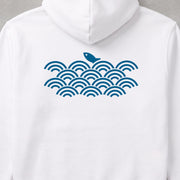 Seigaiha Wave Leaping Blue Fish Japanese Art 青海波と小魚「波間に跳ねる魚」 パーカー フーディ｜バックプリント